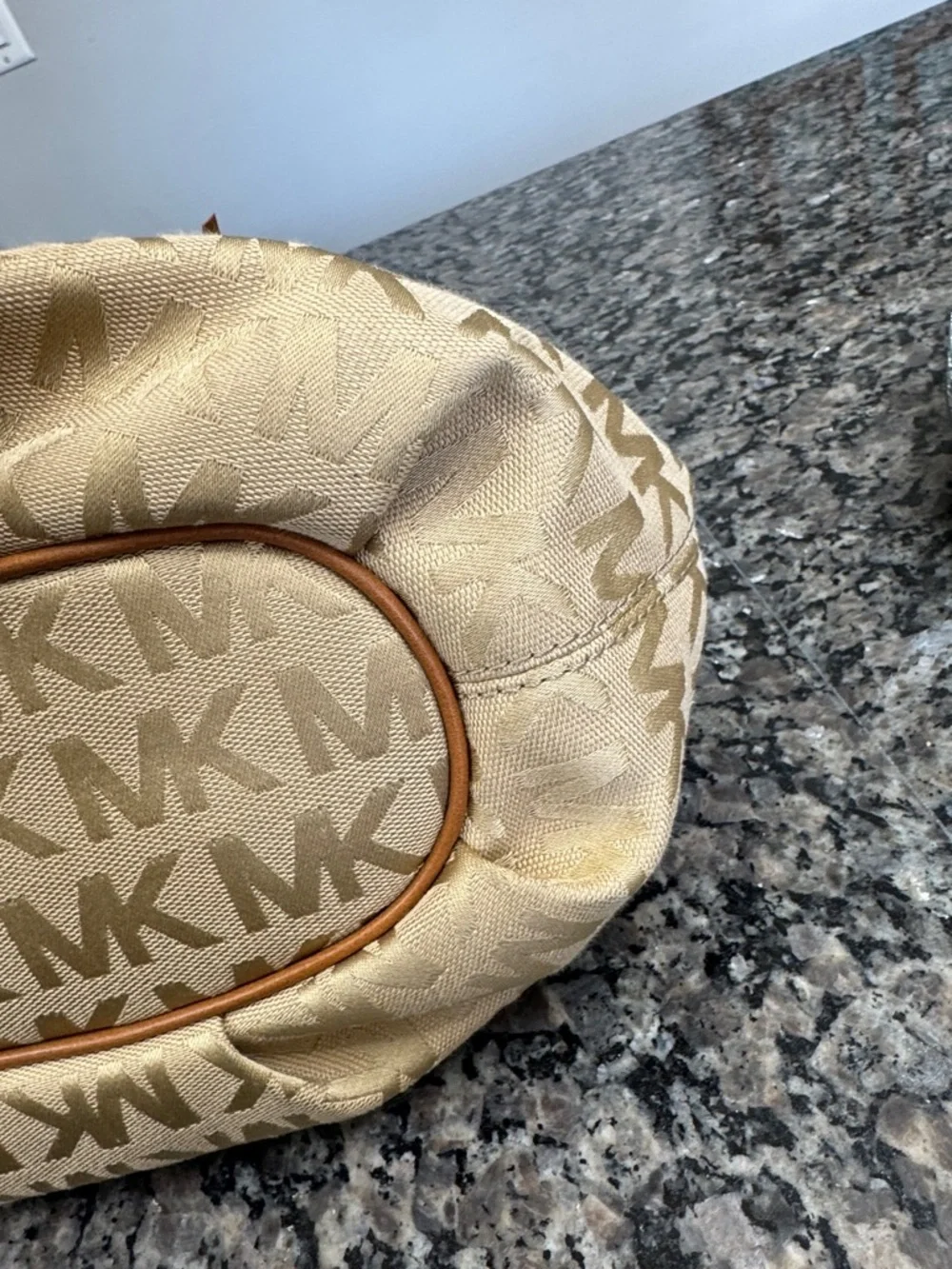 Michael Kors Beige MK Monogram Round handle Tote EUC